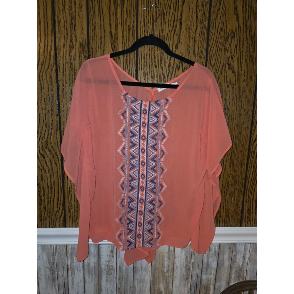 Women's Blu Pepper Coral & Blue Embroidered Blouse L